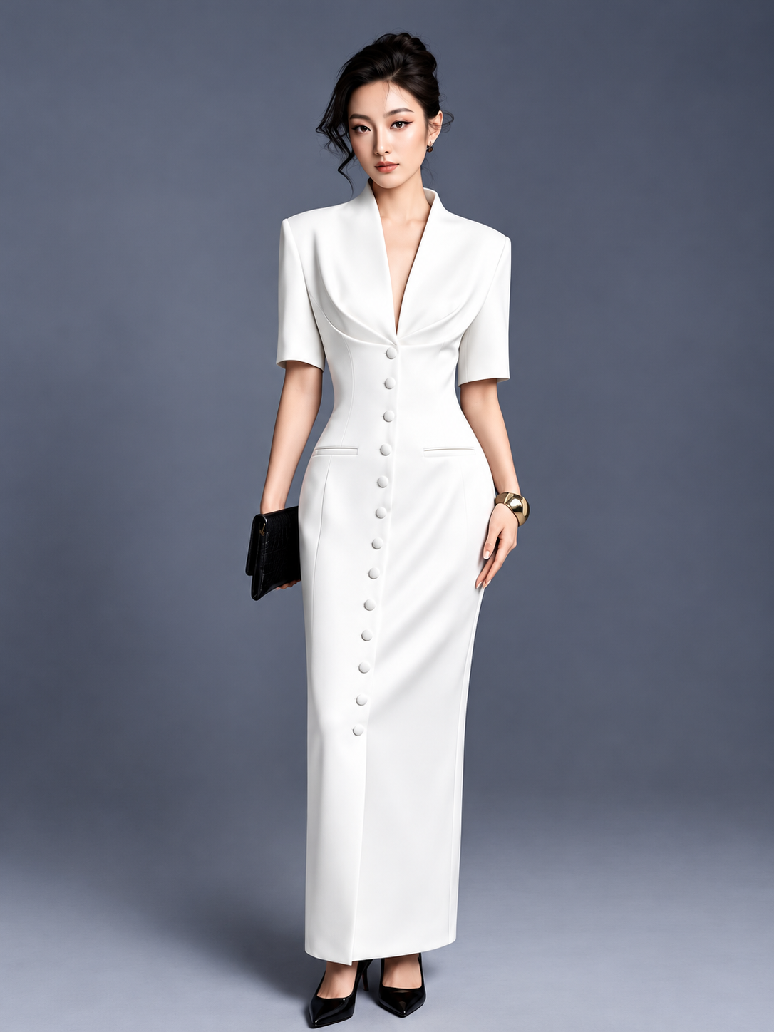 Ivory Elegance Tailored Maxi Blazer Dress