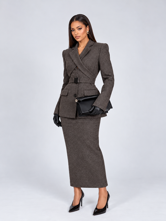 The Elara Tailored Blazer & Midi Skirt Set