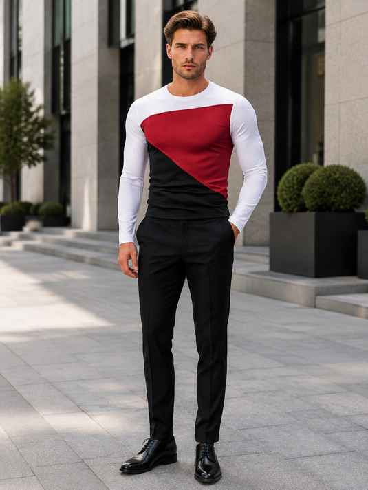 Men's Full Size Color Block Long Sleeve T-Shirt Plus Size