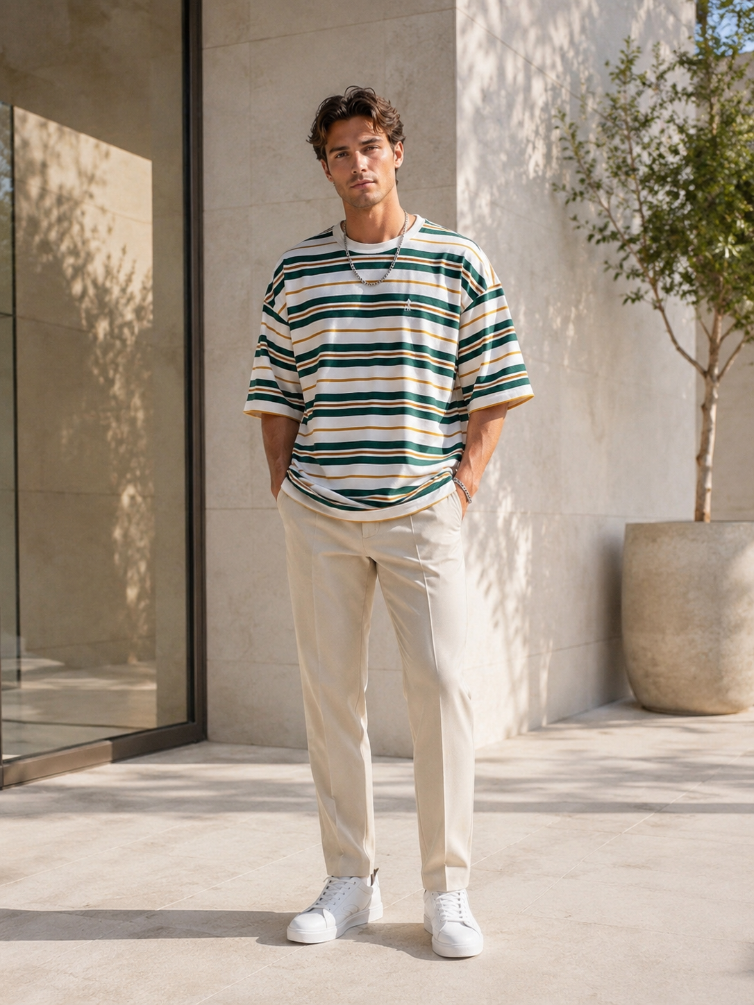 Men's Plus Size Basic style Round Neck Striped T-Shirt