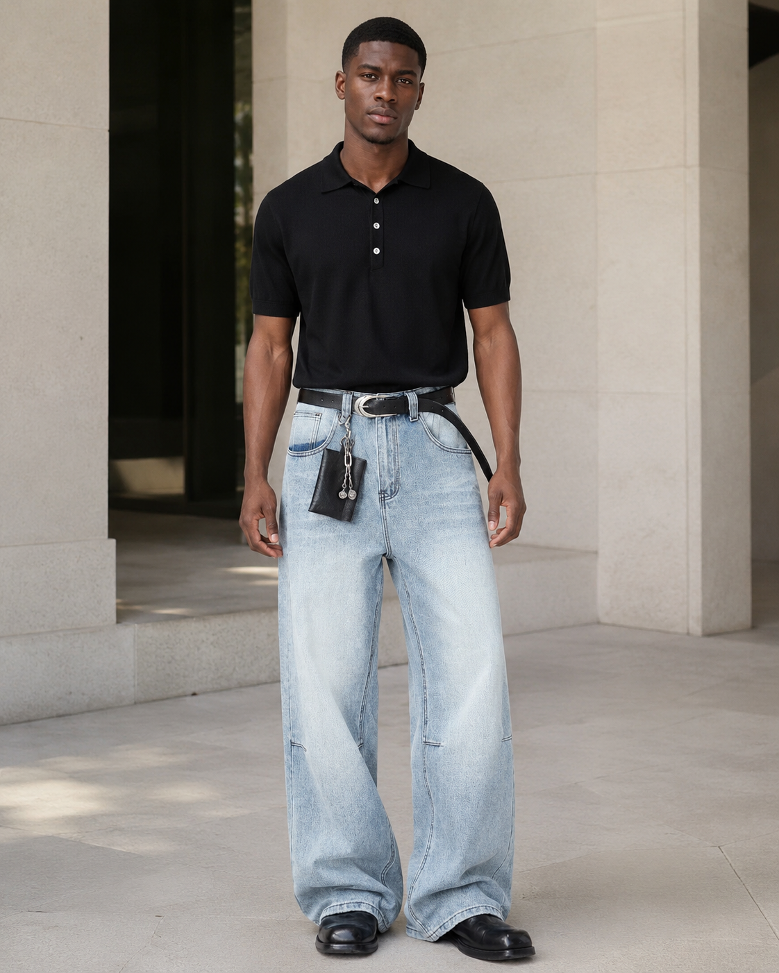 Men's Washed Wide-Leg Jeans