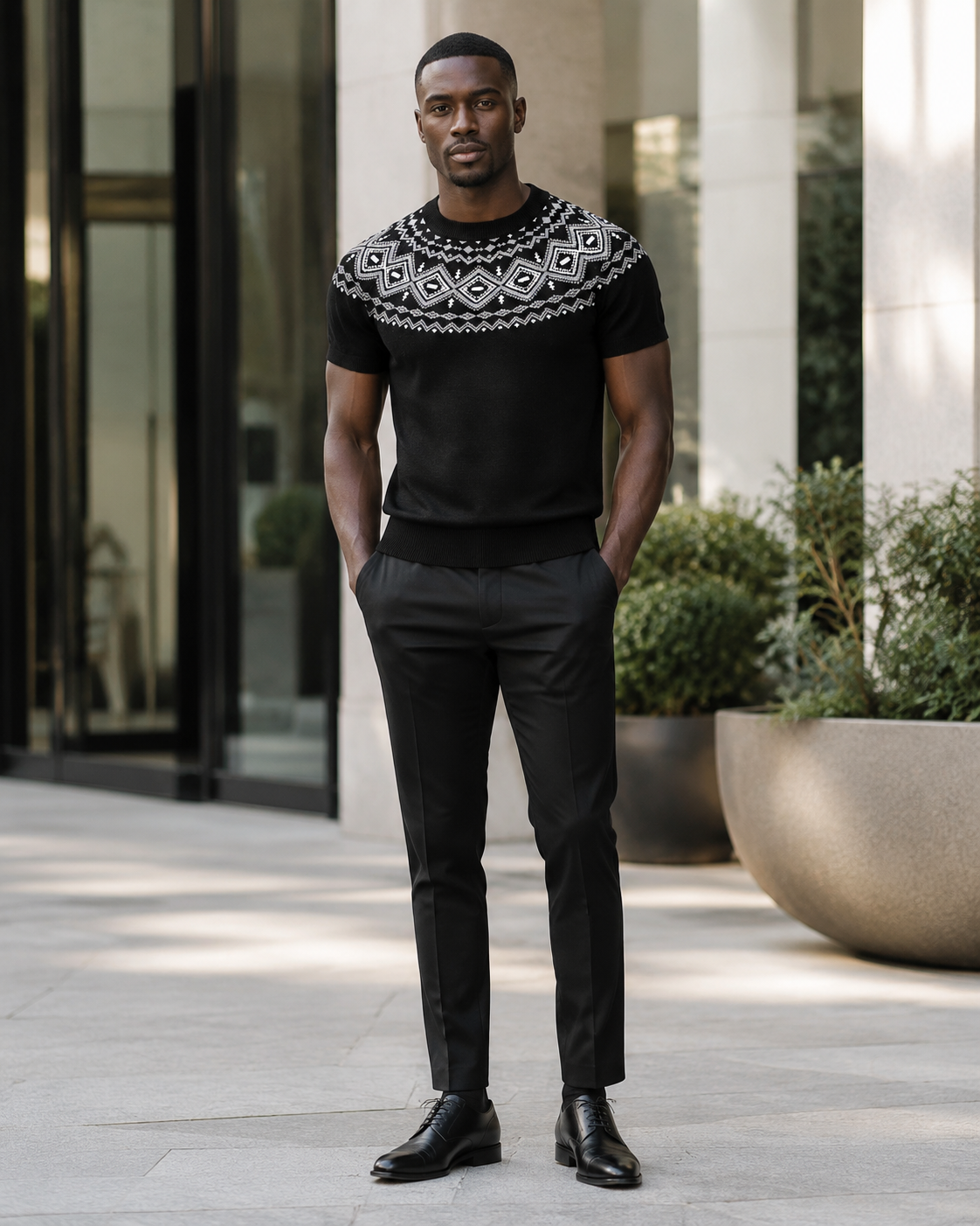 Men's Short Sleeve Fair Isle Pattern Knit Top