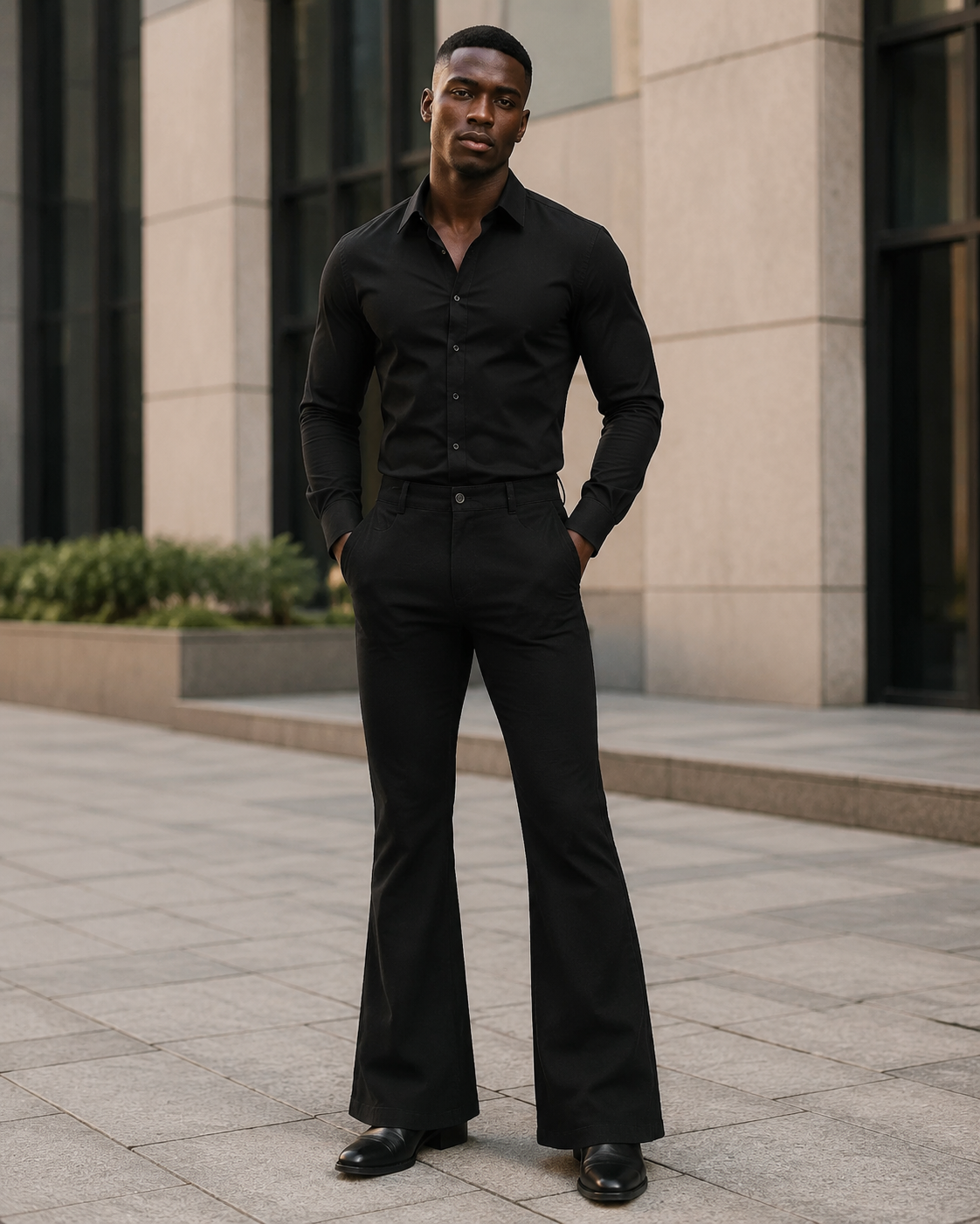 Men's High-Waisted Slim-Fit Flared Pants