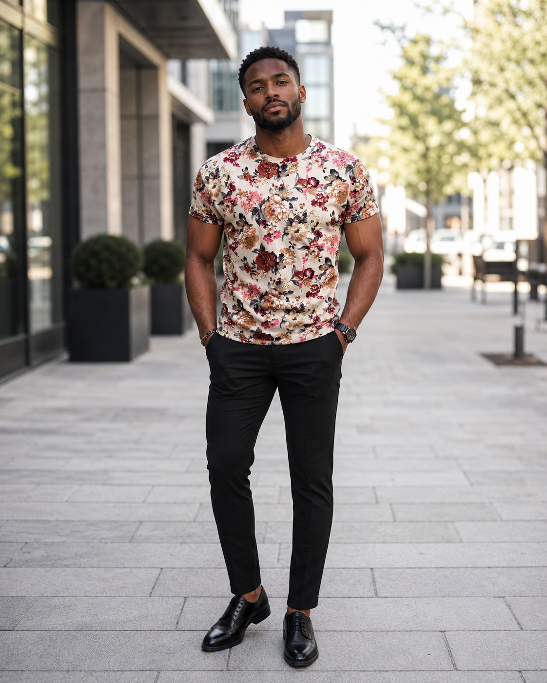 Men's Plus Size Floral Print Slim Fit T-Shirt