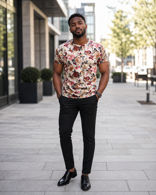 Men's Plus Size Floral Print Slim Fit T-Shirt