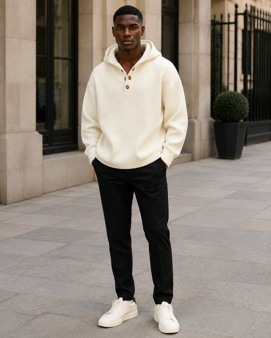 Men's Plus Size Button Detail Hooded Sweater