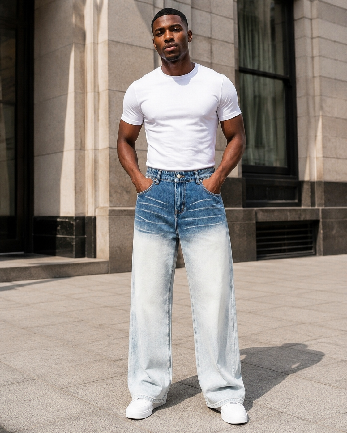 Men's Full Size Washed Wide-Leg Jeans Plus Size