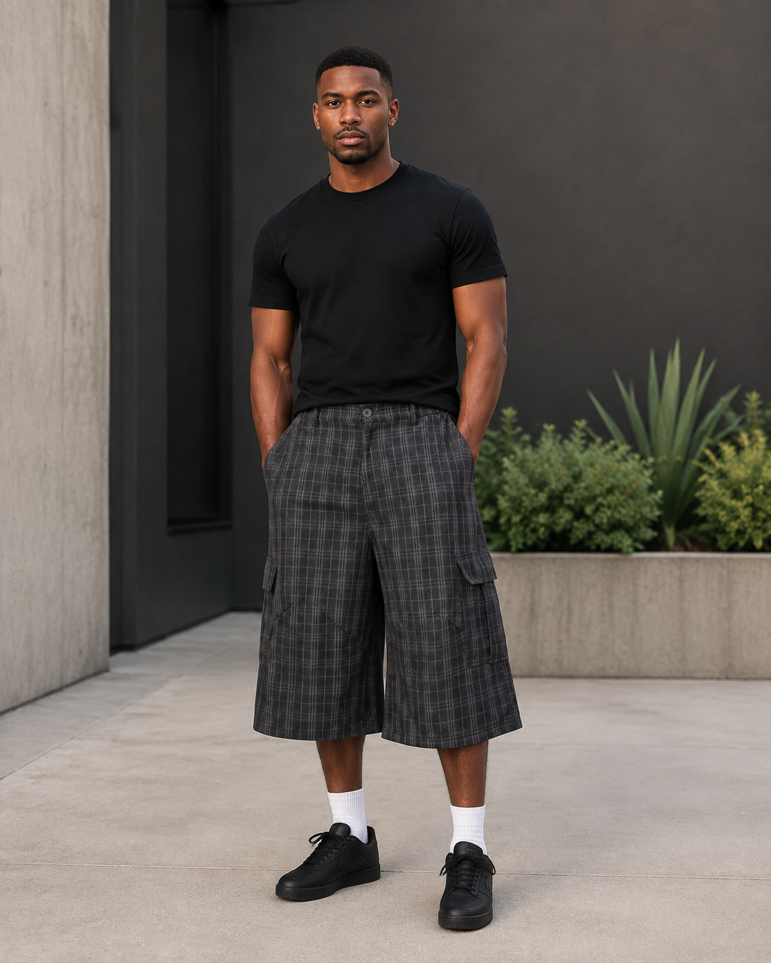 Men's Plaid Wide-Leg Capris