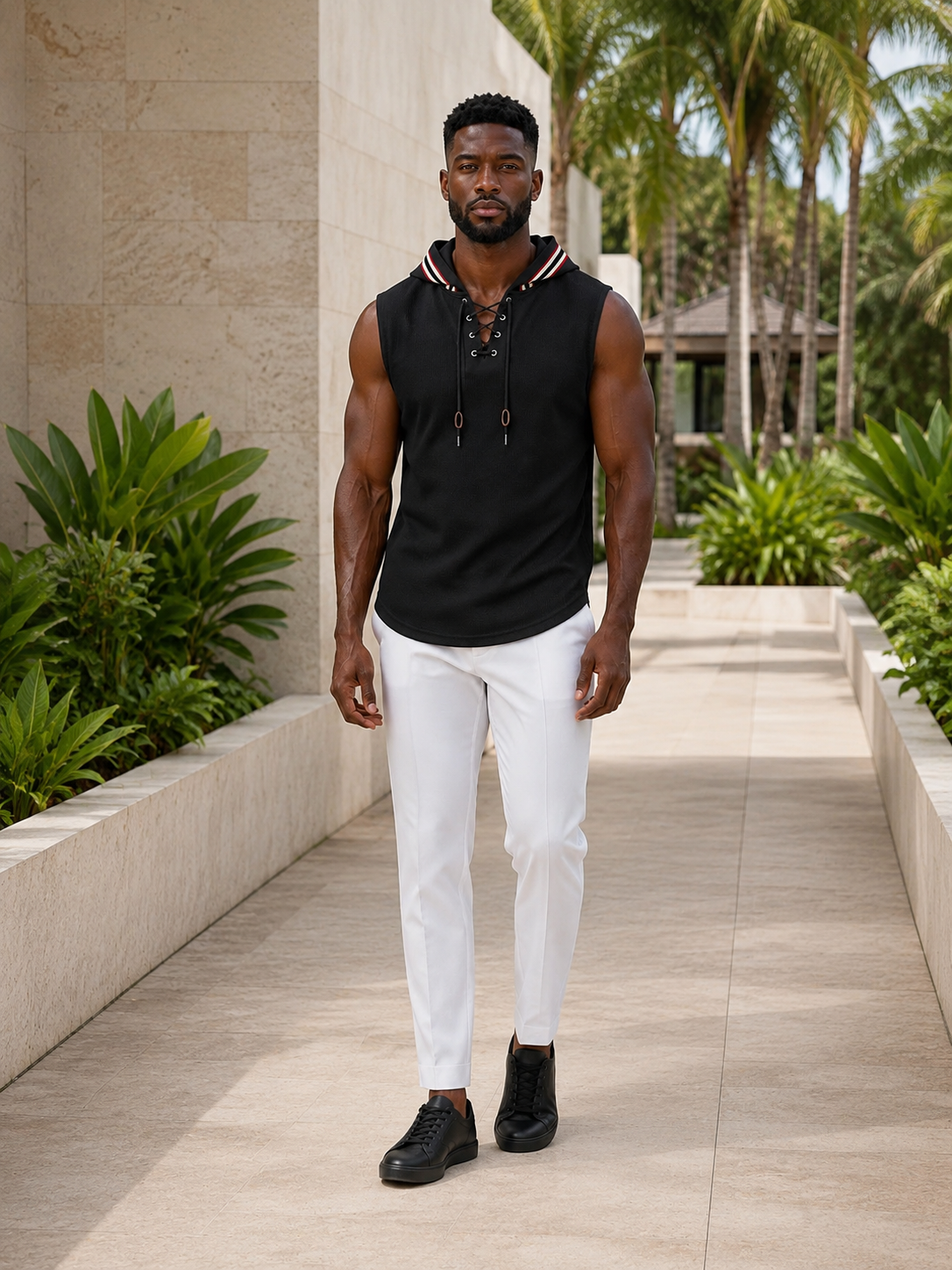 Men's Full Size Lace Up Hooded Vest Plus Size