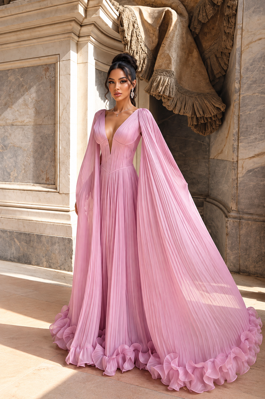 Blush Pleated Cape Gown