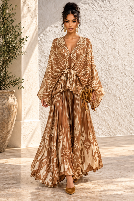 Gold Paisley Kaftan Maxi Dress