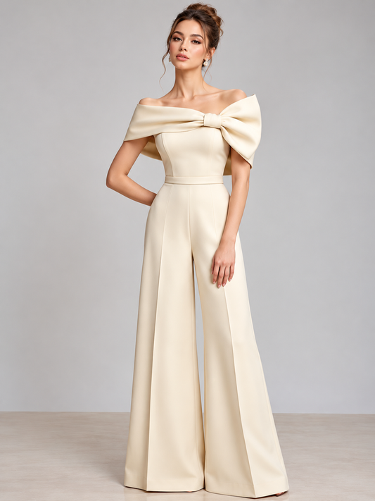 Ivory Off-Shoulder Wide-Leg Jumpsuit