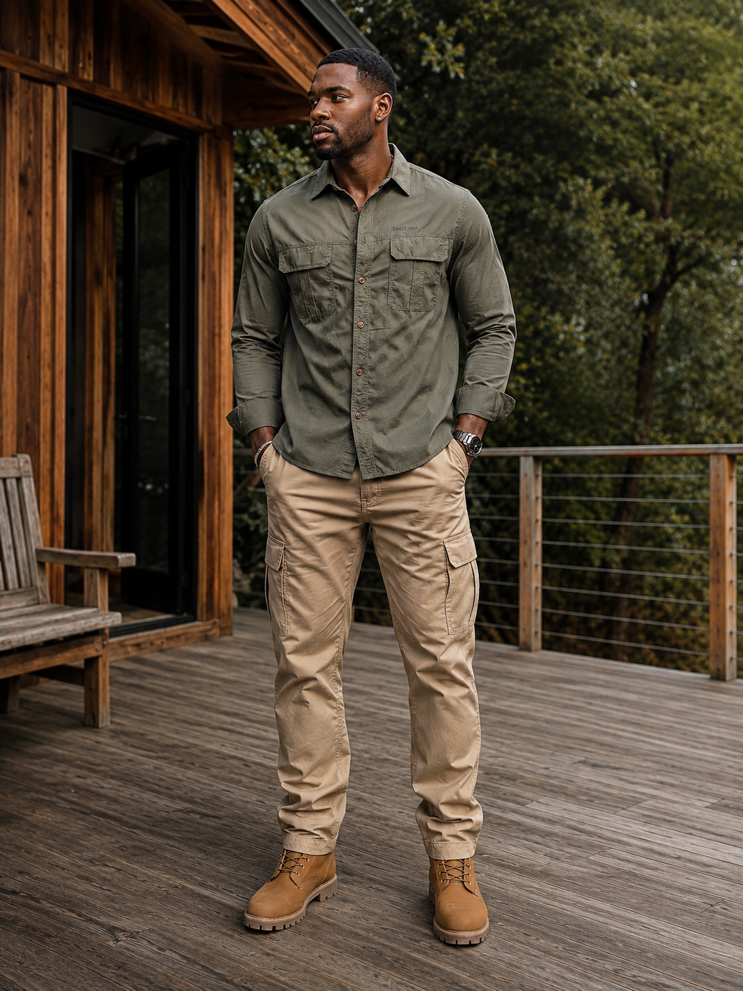 Men's Plus Size Long Sleeve Button-Down Shirt