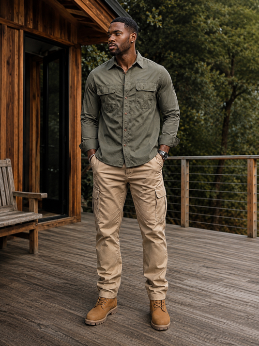 Men's Plus Size Long Sleeve Button-Down Shirt