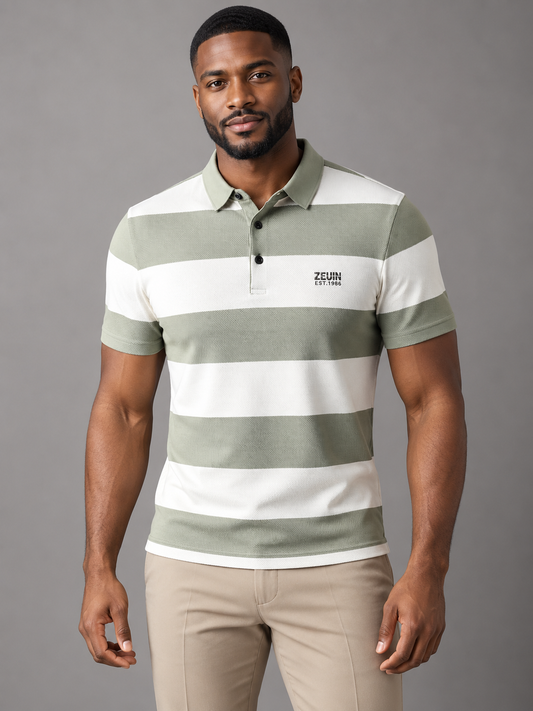 Men's Plus Size Striped Short Sleeve Polo