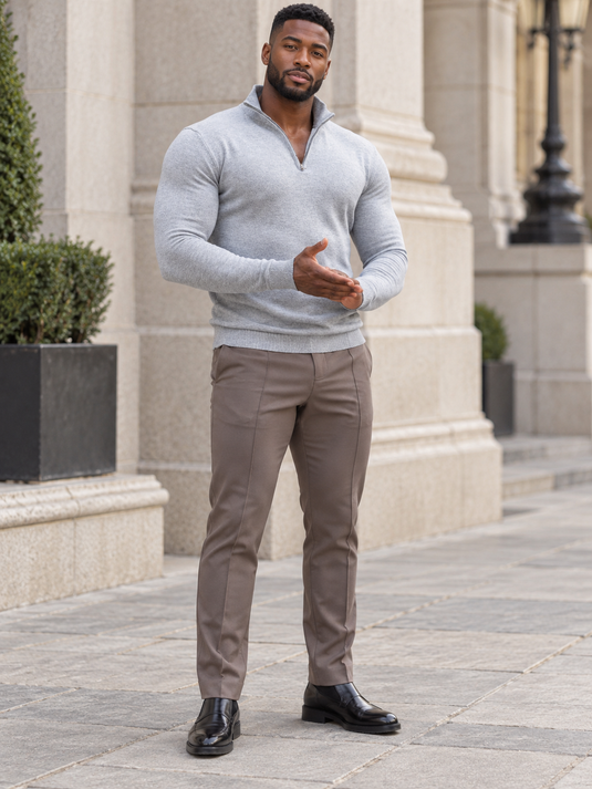 Men's Plus Size Quarter Zip Long Sleeve Knit Top