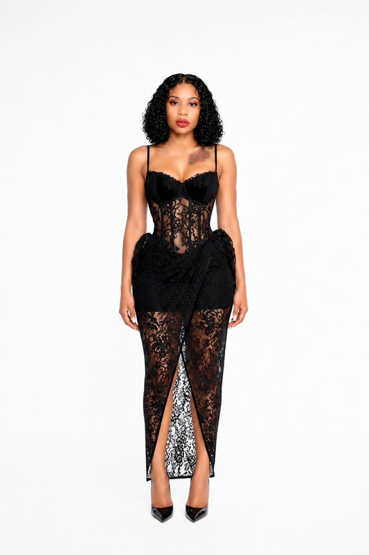 Structured Lace Maxi Dress Black