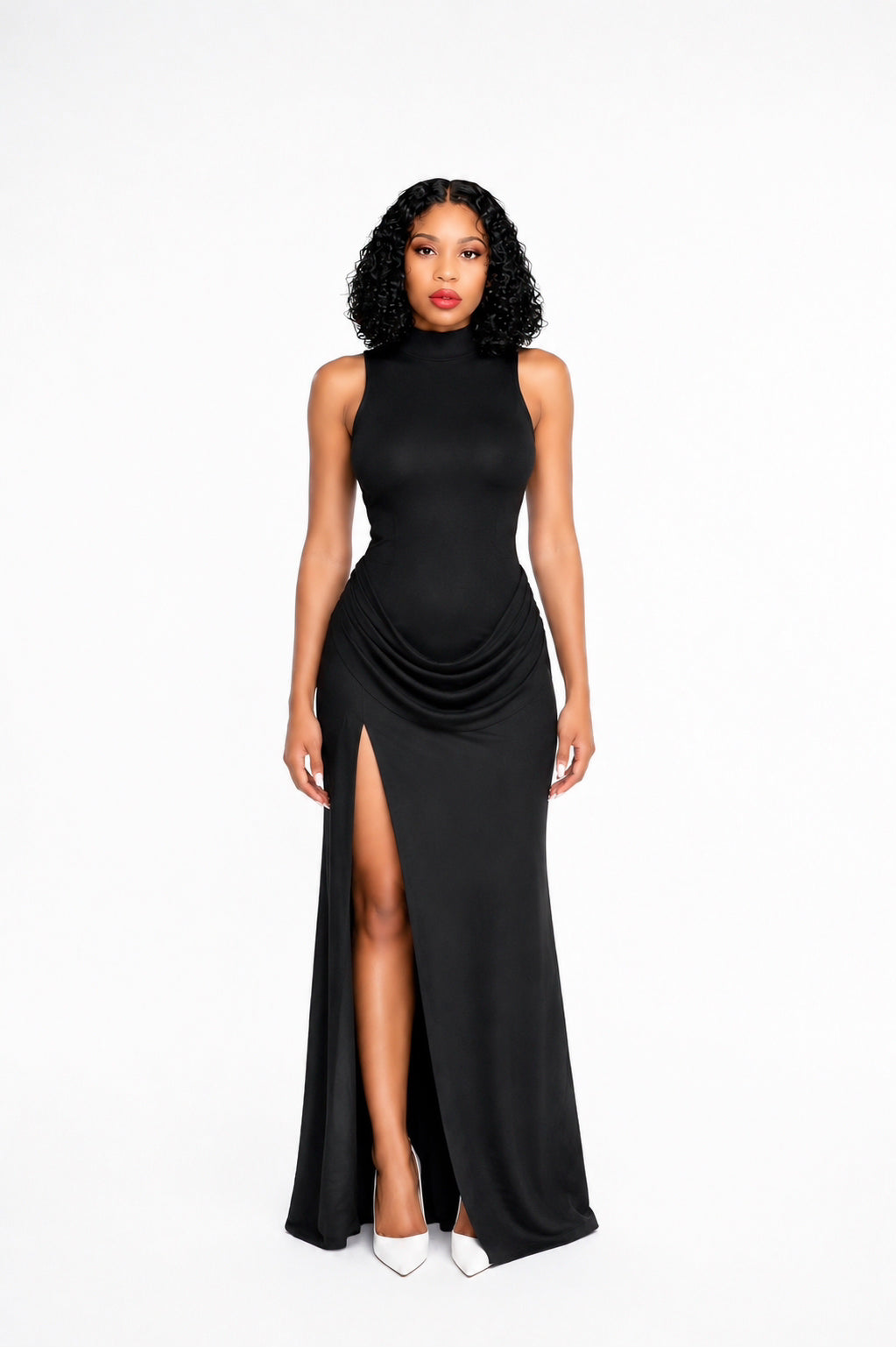 Draped Detail Maxi Dress Black