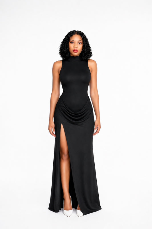 Draped Detail Maxi Dress Black