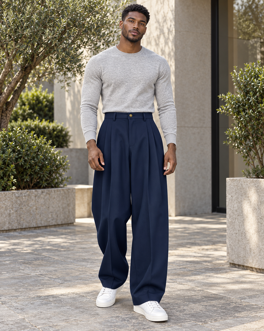Men's High-Waisted Pleated Wide-Leg Dress Pants