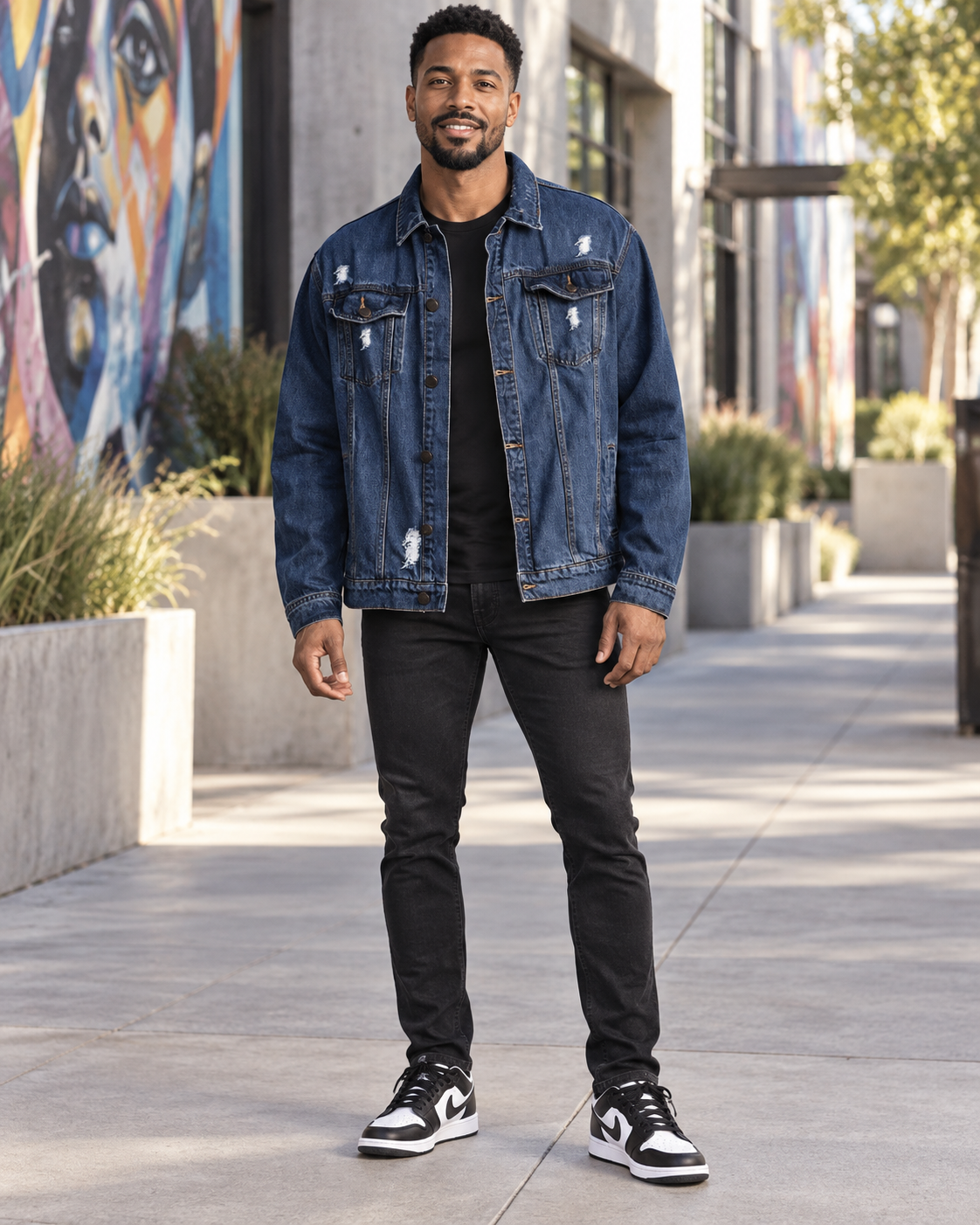 Men's Full Size Graphic Back Button Up Denim Jacket Plus Size