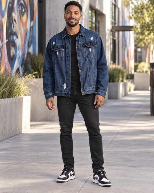 Men's Full Size Graphic Back Button Up Denim Jacket Plus Size