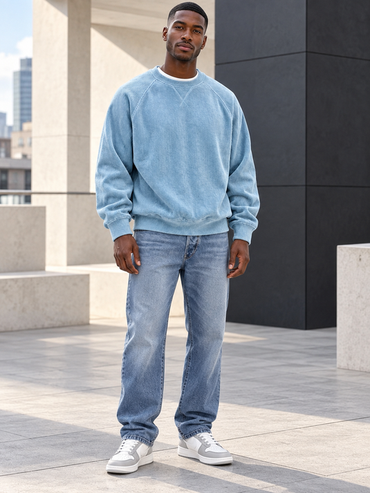 Men's Full Size Corduroy Crew Neck Sweatshirt Plus Size