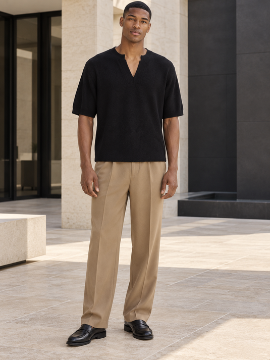 Men's Notched Short Sleeve Knit Top