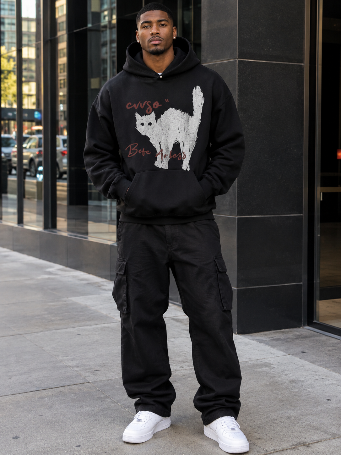 Men's Plus Size Cat Graphic Long Sleeve Oversized Hoodie