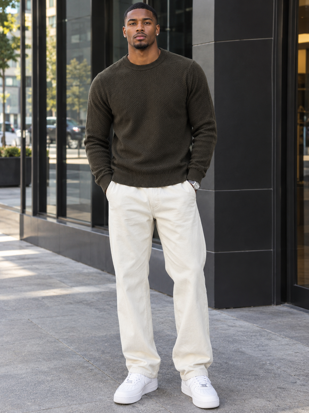 Men's Plus Size Textured Crew Neck Sweater
