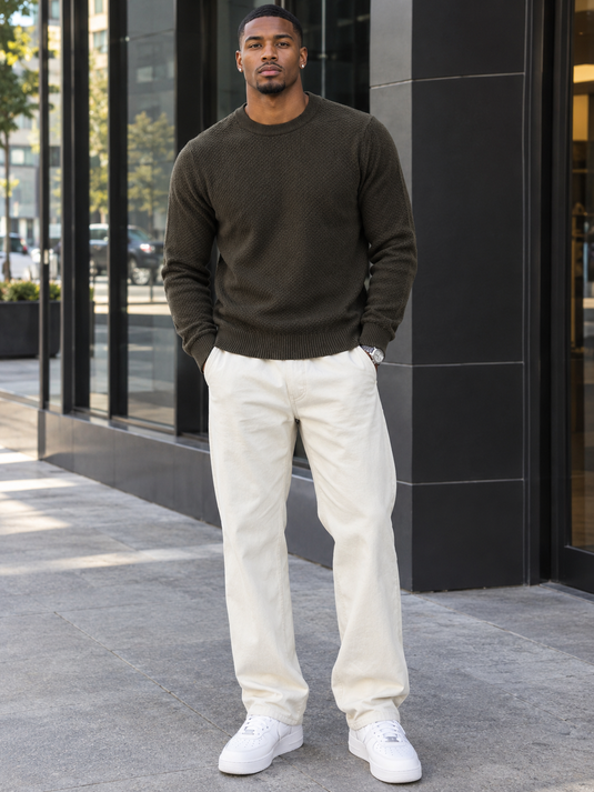 Men's Plus Size Textured Crew Neck Sweater