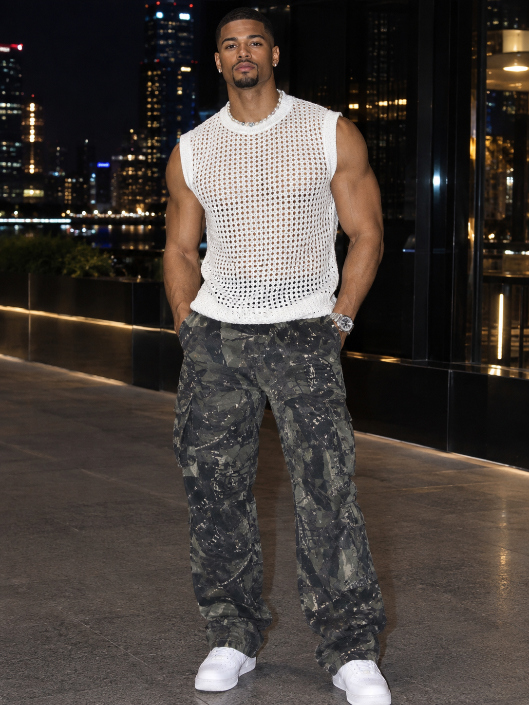 Men's Full Size Breathable Hollow-Out Tank Top Plus Size