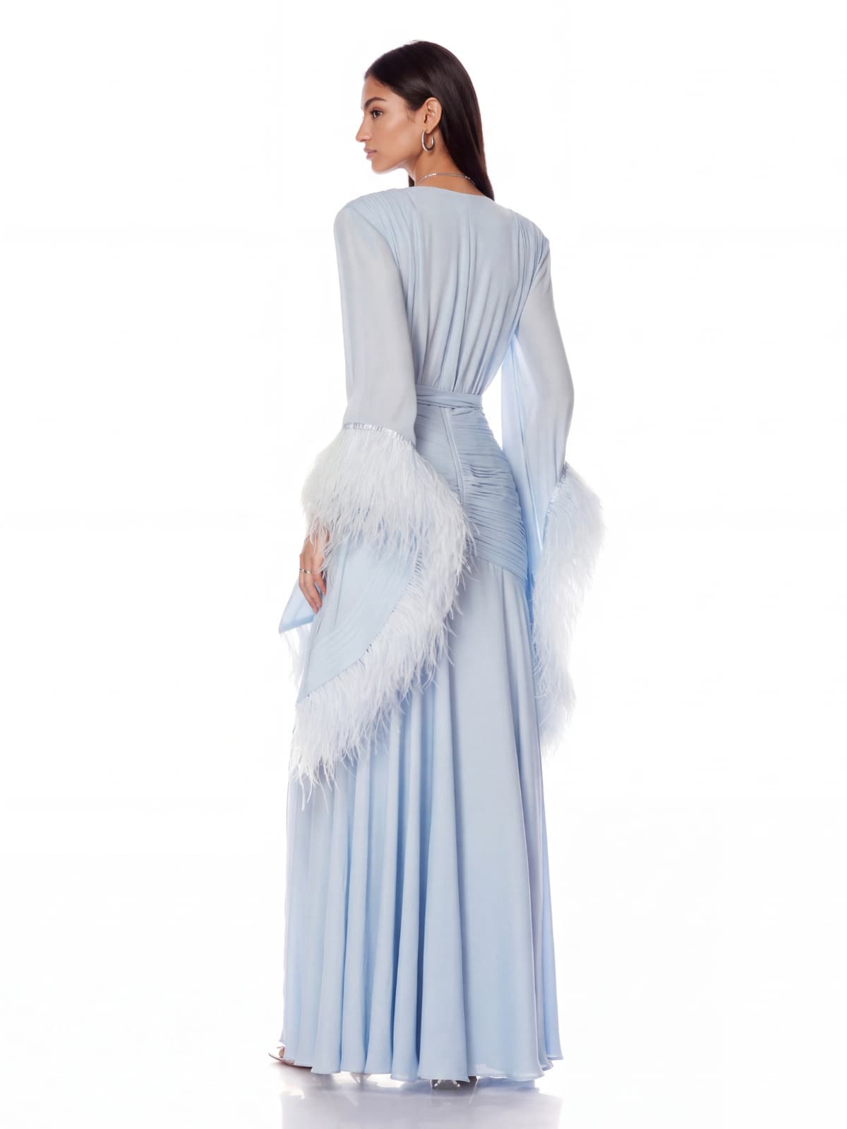 Neck Ruched Split Maxi Dress In Sky
