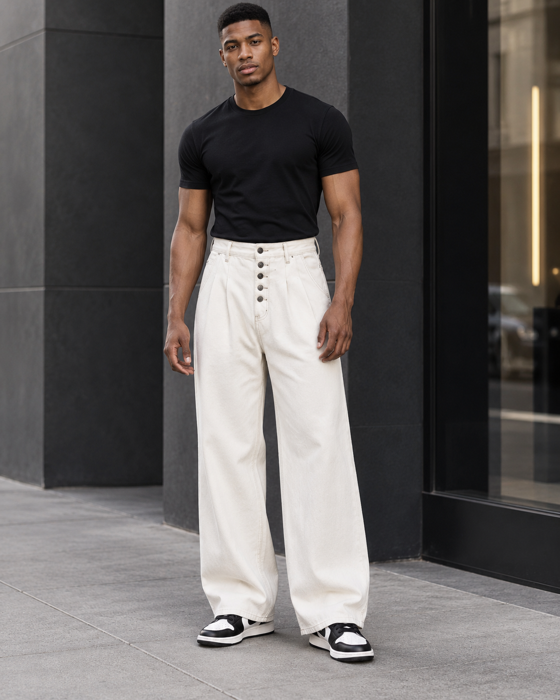 Men's Button-Fly Wide Leg Jeans