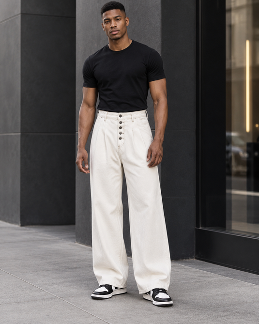 Men's Button-Fly Wide Leg Jeans