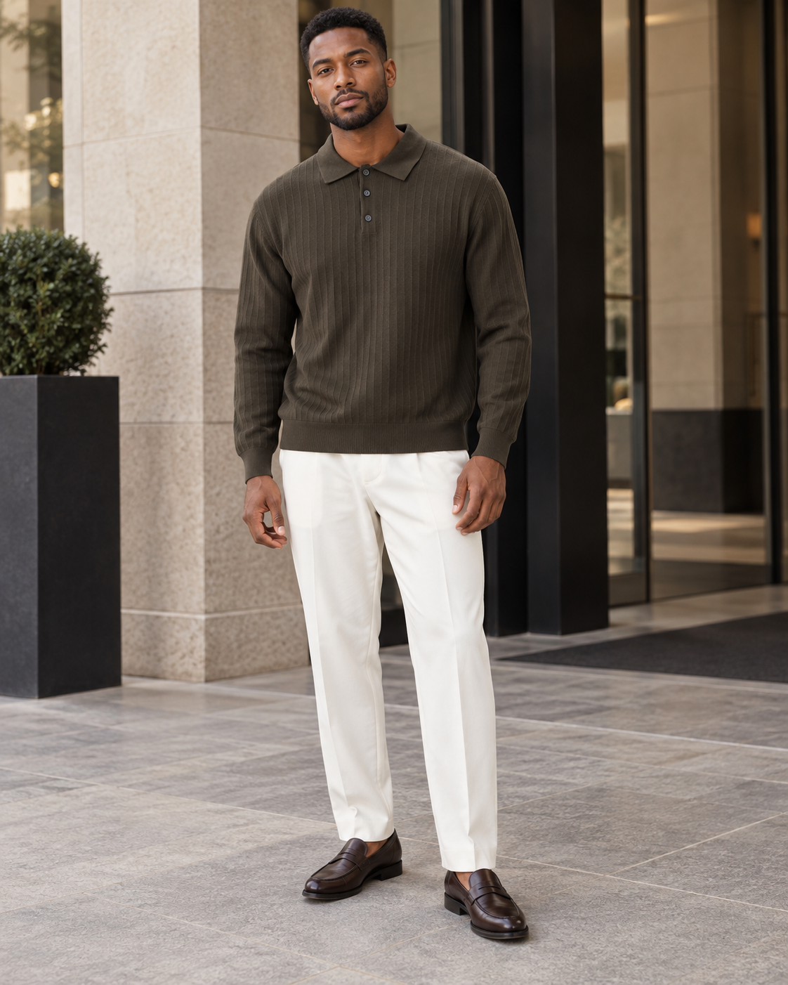 Men's Plus Size Button Detail Ribbed Knit Sweater
