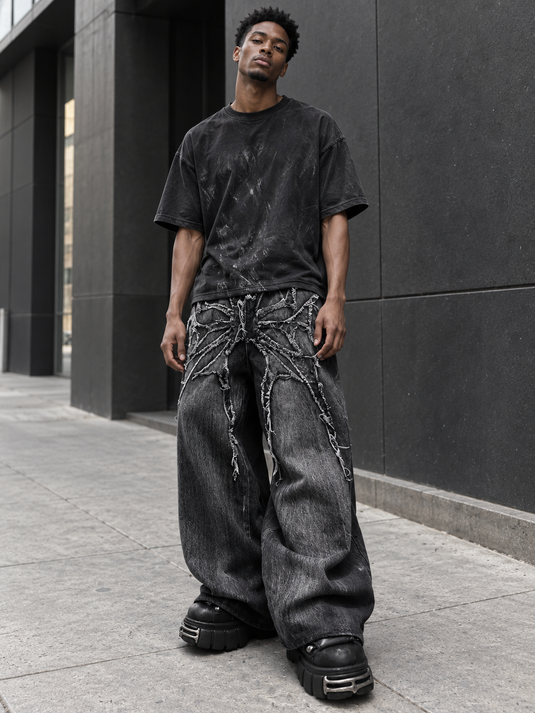 Men's Full Size Spider Wide-Leg Streetwear Jeans Plus Size