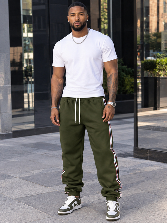 Men's Full Size Side-Striped Drawstring Joggers Plus Size