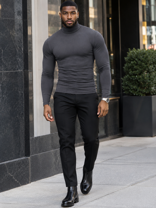 Men's Plus Size Slim Fit Mock Neck Long Sleeve T-Shirt