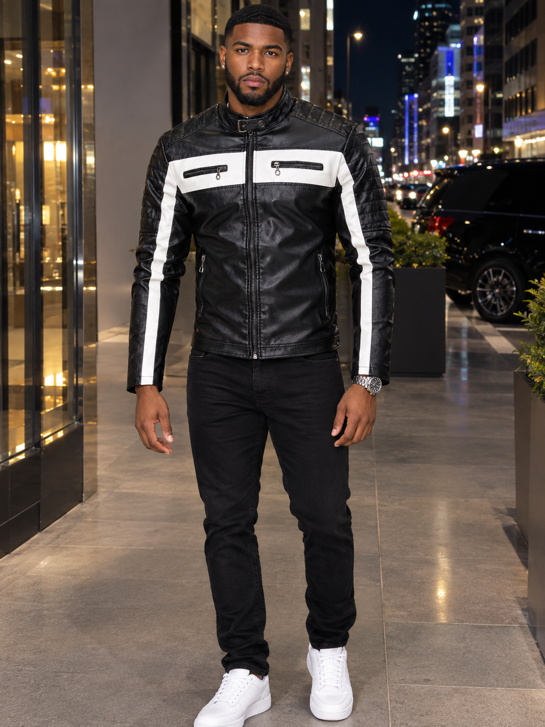 Men's Plus Size Contrast Zip Up Long Sleeve Jacket