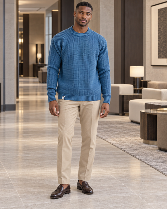 Men's Plus Size Waffle Knit Crew Neck Sweater