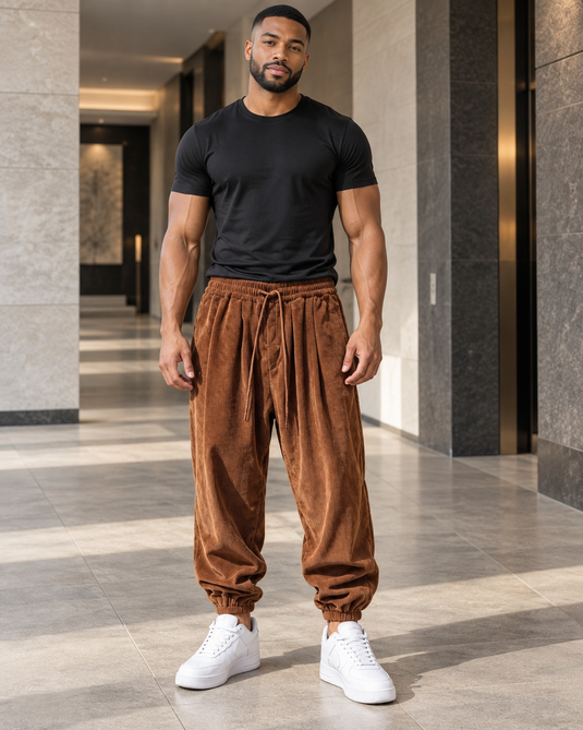 Men's Plus Size Corduroy Loose-Fit Joggers