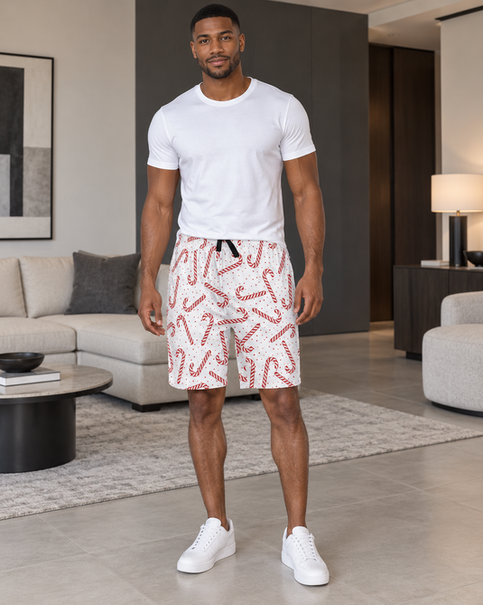 Men's Full Size Christmas Candy Cane Print Shorts Plus Size
