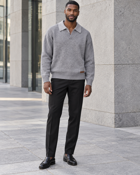 Men's Plus Size Polo Collar Long Sleeve Sweater