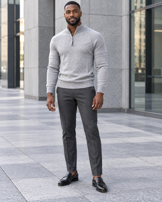 Men's Plus Size Quarter-Zip Ribbed Knit Sweater