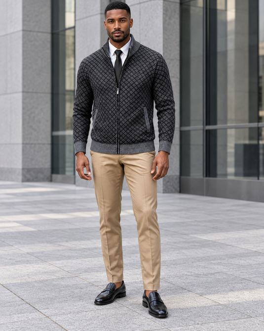 Men's Plus Size Geometric Patterned Full-Zip Cardigan