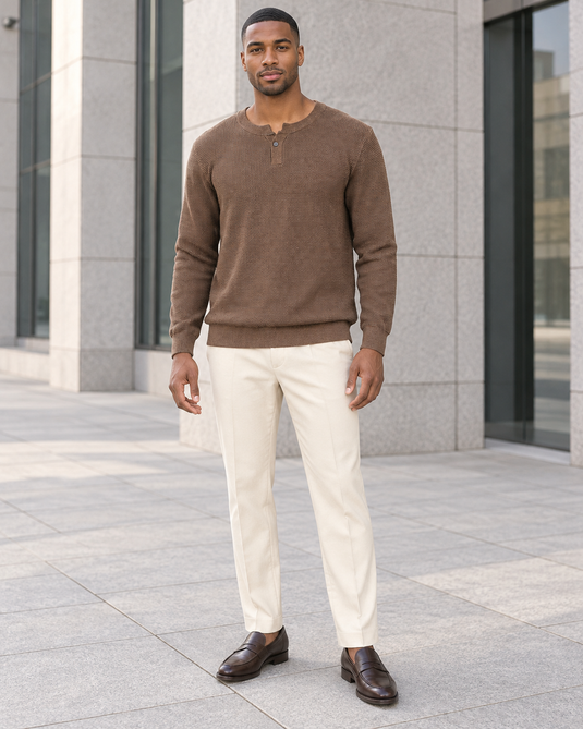 Men's Plus Size Button Detail Waffle Knit Top