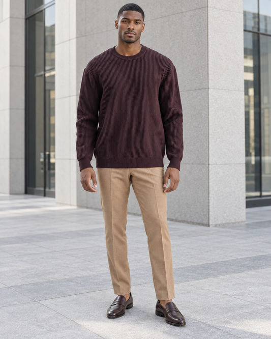 Men's Plus Size Ribbed Knit Crew Neck Sweater