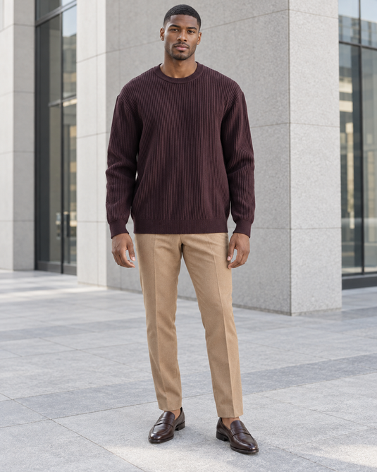 Men's Plus Size Ribbed Knit Crew Neck Sweater