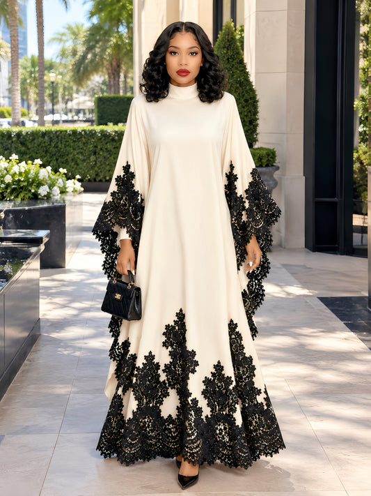 Ivory Noir Lace Cape Maxi Dress